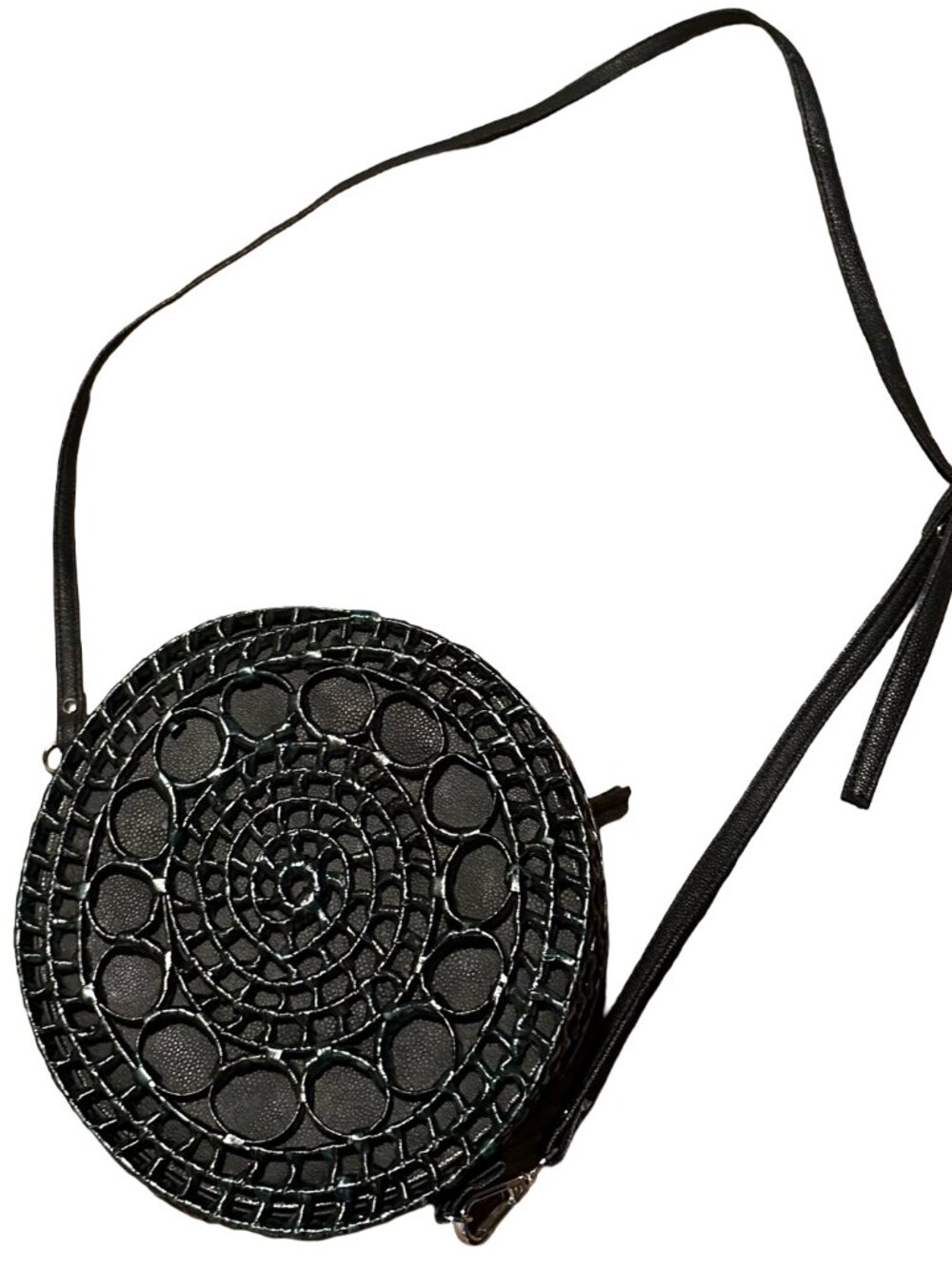 Island Girl Black Woven Circle Rattan Straw Crossbody Bag Whimsigoth Alt Punk